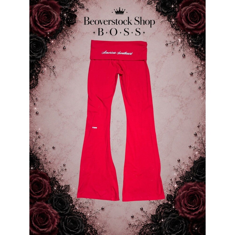 preowned PINK Victoria’s Secret All-Day Cotton Foldover Flare Legging red Size M - Picture 8 of 10